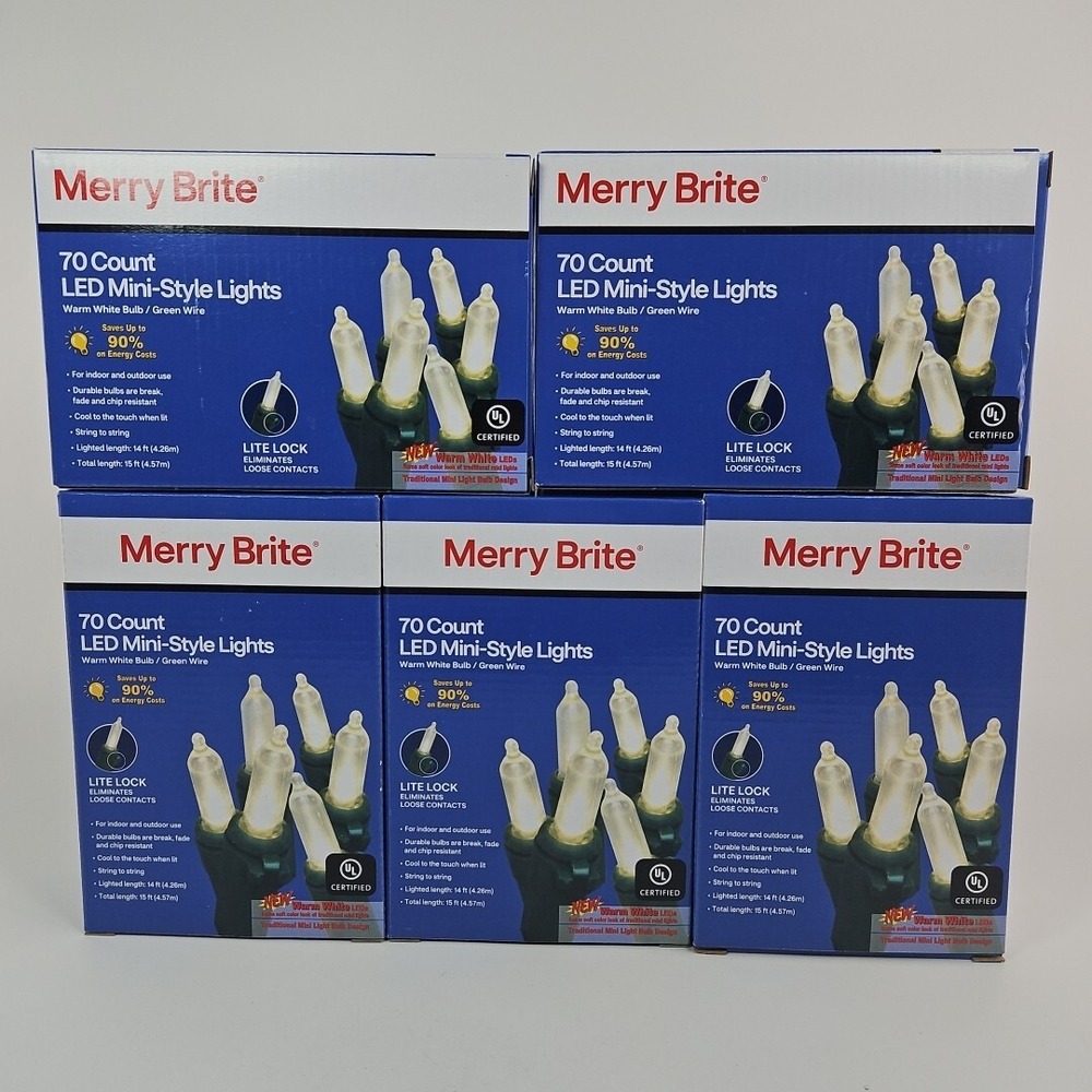 Christmas‎ Holiday 70ct LED Mini String Lights Warm White Merry Brite Lot Of 5
